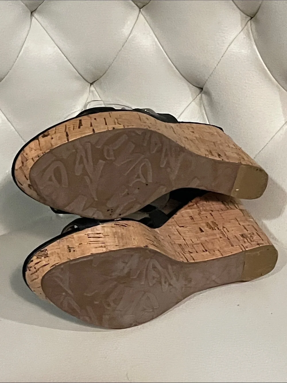 Nine West Black Leather Cork Wedge Sandals Size 8